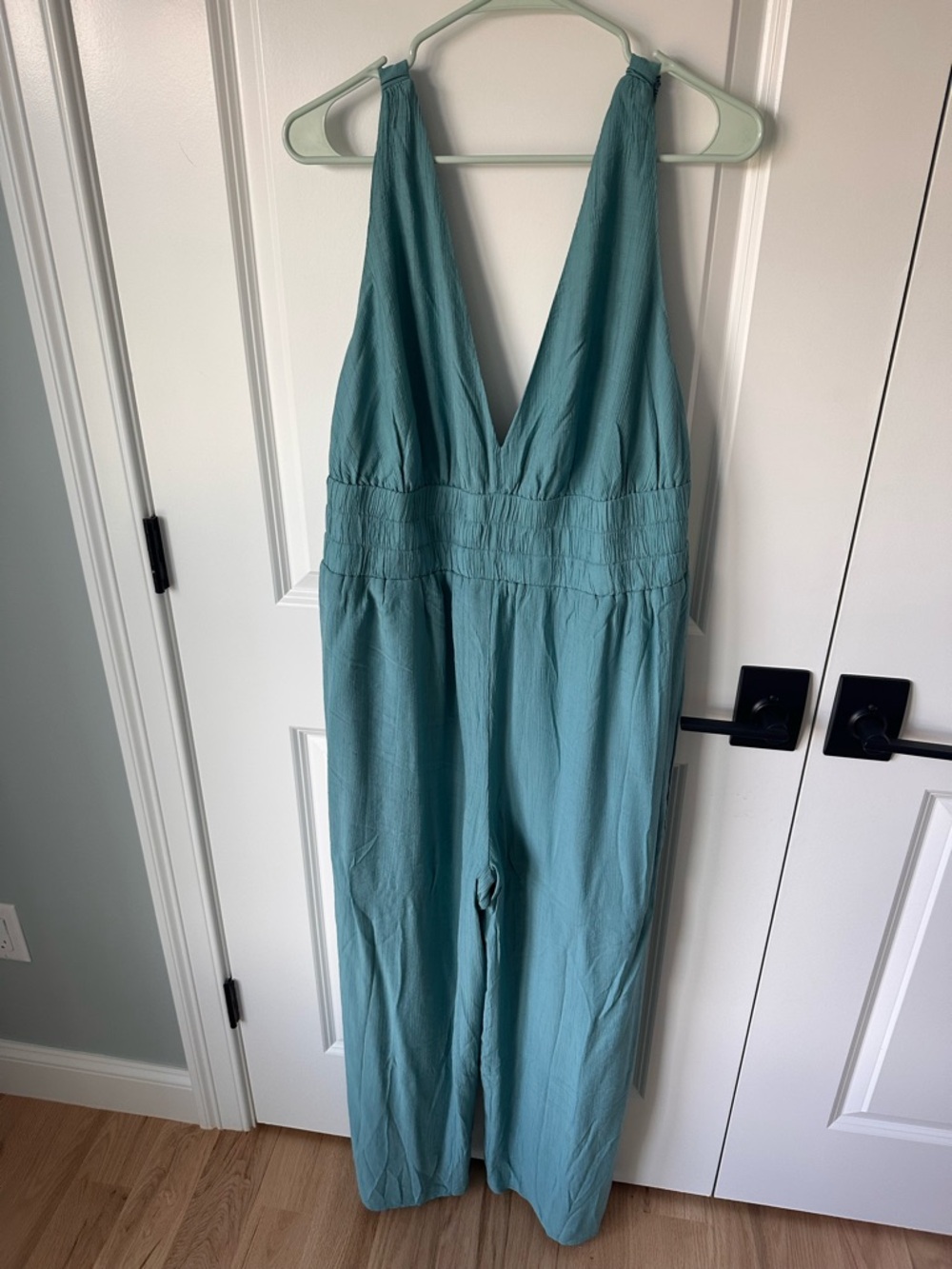 Abercrombie & Fitch Teal V-Neck Wide-Leg Jumpsuit - Picture 4 of 5